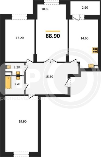 Миниатюра 3-комнатная квартира, 88.9кв.м