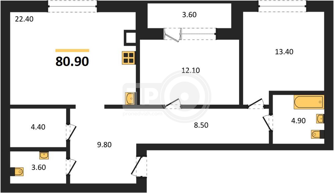 2-комнатная квартира, 80.9кв.м