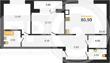 Миниатюра 2-комнатная квартира, 80.9кв.м