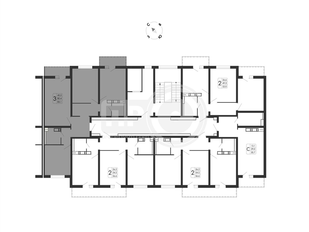 3-комнатная квартира, 83.1кв.м