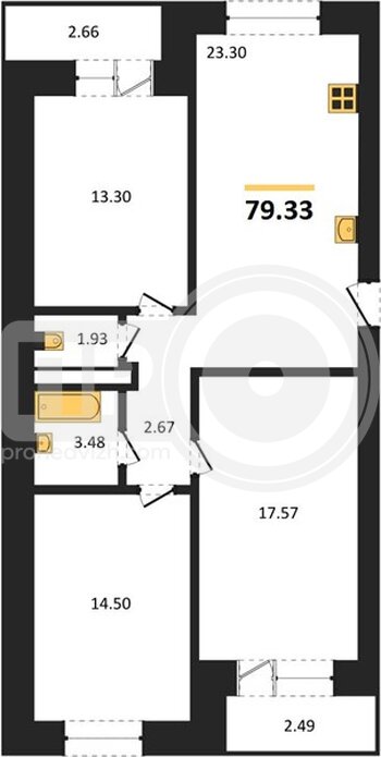 Миниатюра 3-комнатная квартира, 79.33кв.м