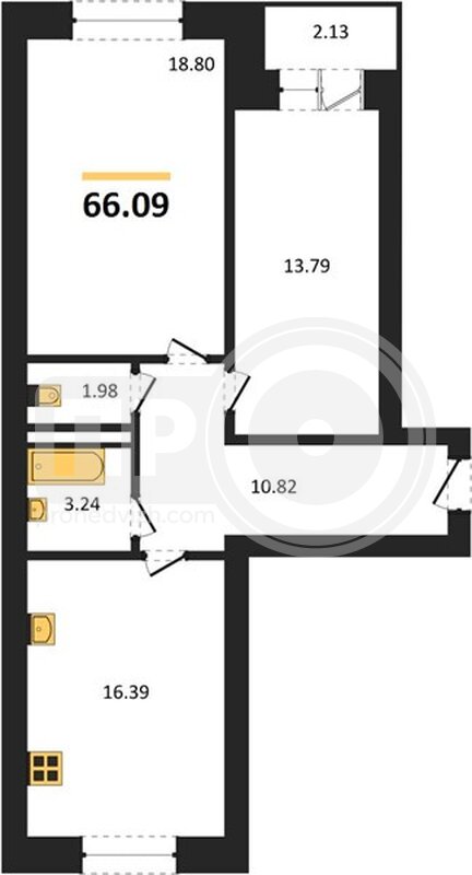 2-комнатная квартира, 66.09кв.м