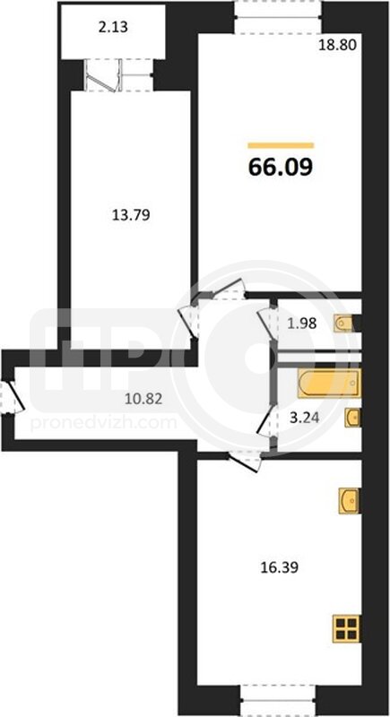 2-комнатная квартира, 66.09кв.м