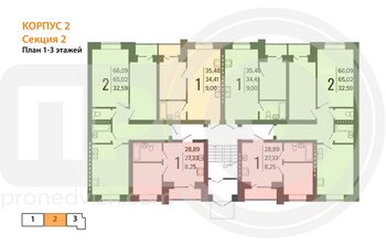Миниатюра 2-комнатная квартира, 66.09кв.м