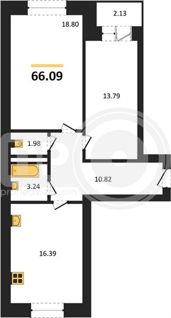 Миниатюра 2-комнатная квартира, 66.09кв.м