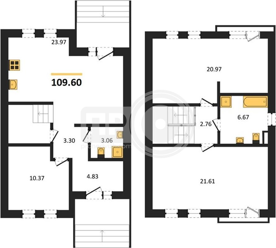 3-комнатная квартира, 109.6кв.м