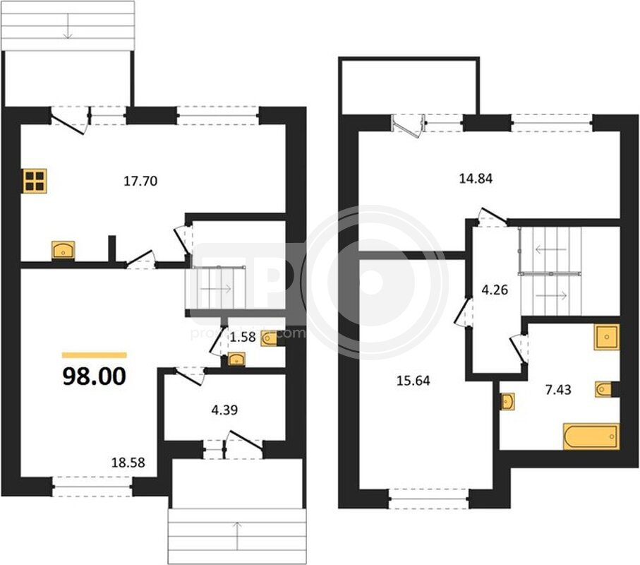 3-комнатная квартира, 98кв.м