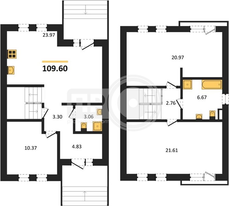3-комнатная квартира, 109.6кв.м