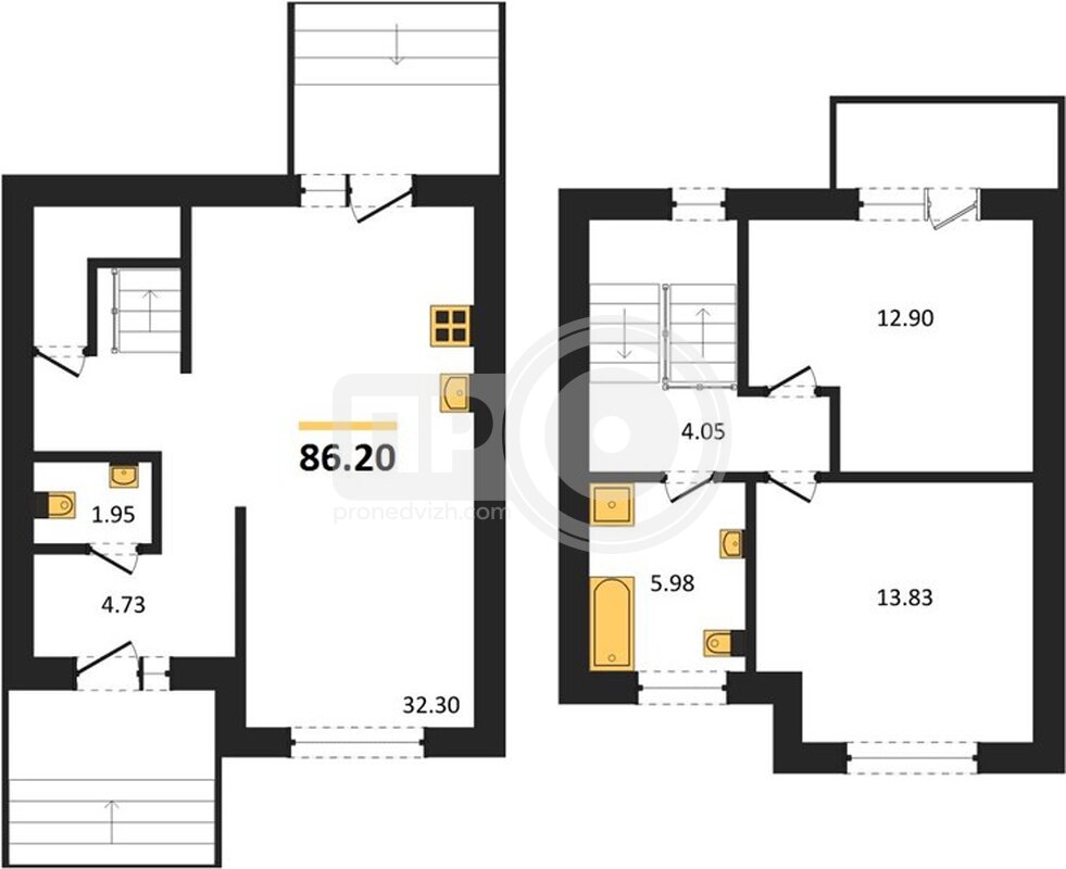 2-комнатная квартира, 86.2кв.м