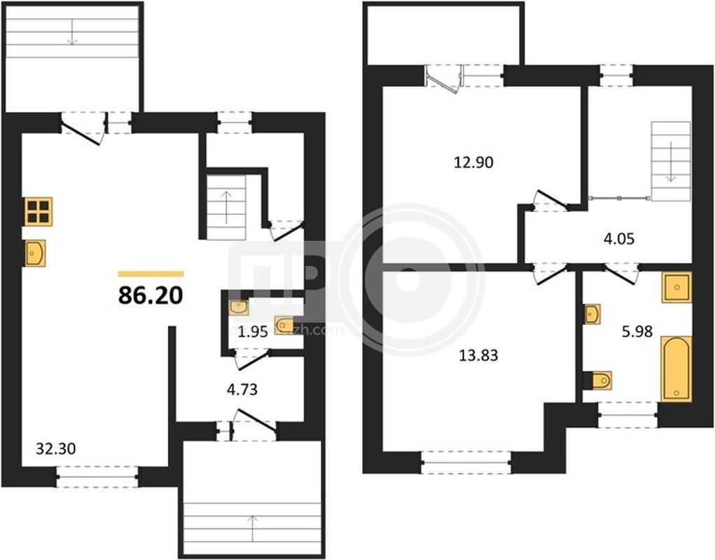 2-комнатная квартира, 86.2кв.м