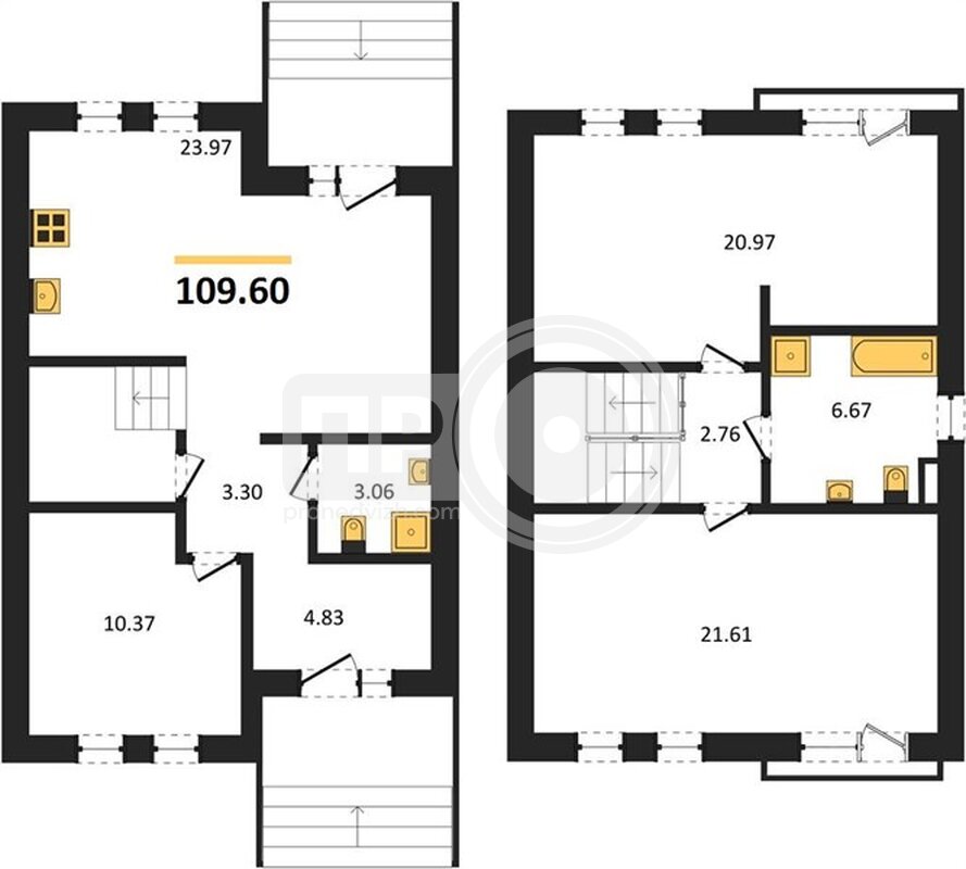 3-комнатная квартира, 109.6кв.м