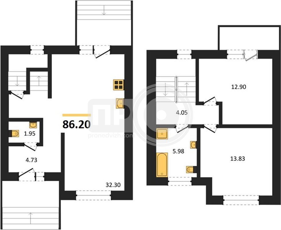 2-комнатная квартира, 86.2кв.м