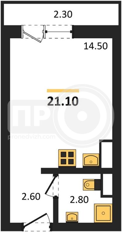 квартира-студия, 21,1кв.м.