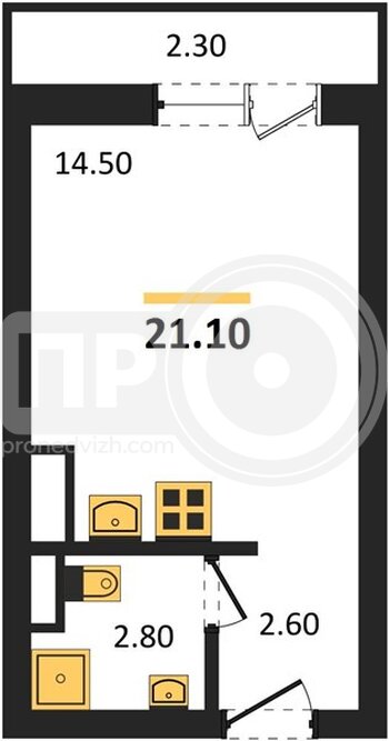 Миниатюра 1-комнатная квартира, 21.1кв.м