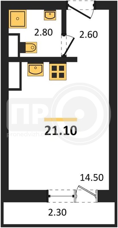 1-комнатная квартира, 21.1кв.м