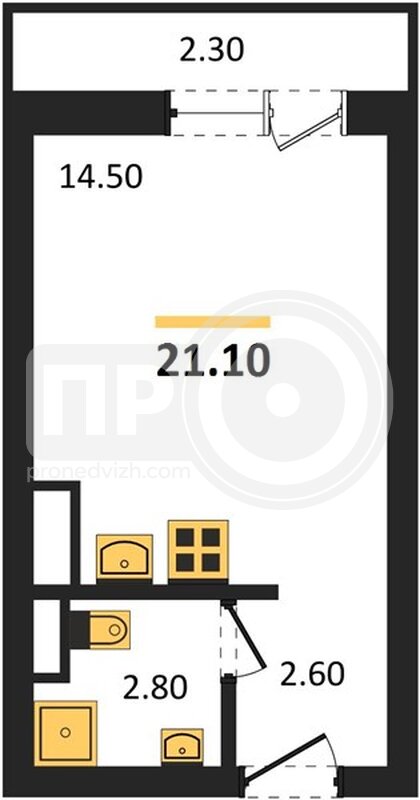 1-комнатная квартира, 21.1кв.м