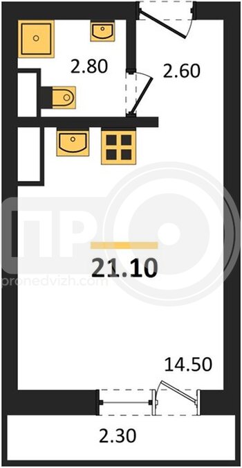 Миниатюра 1-комнатная квартира, 21.1кв.м