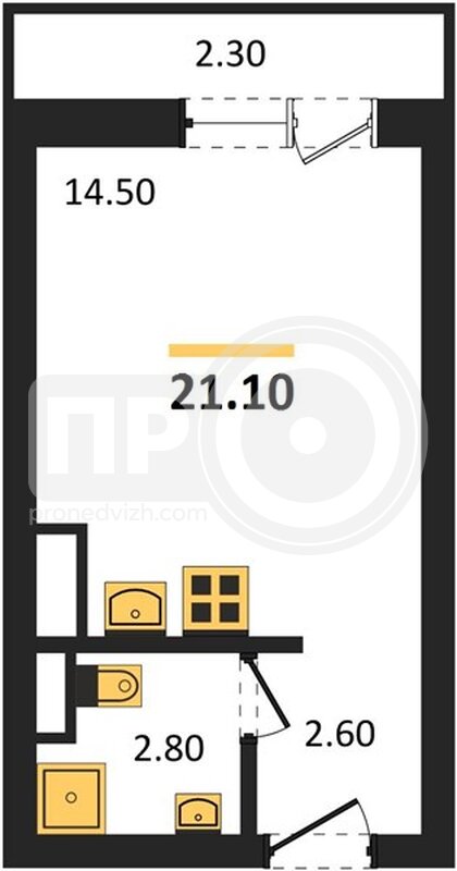 1-комнатная квартира, 21.1кв.м