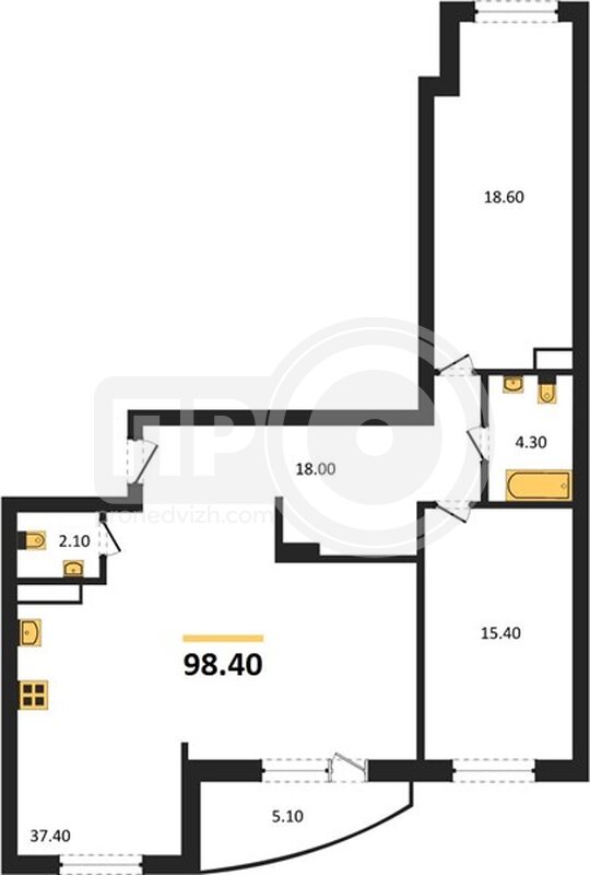 2-комнатная квартира, 98.4кв.м