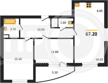 Миниатюра 2-комнатная квартира, 67.2кв.м