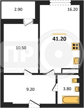 Миниатюра 1-комнатная квартира, 41.2кв.м