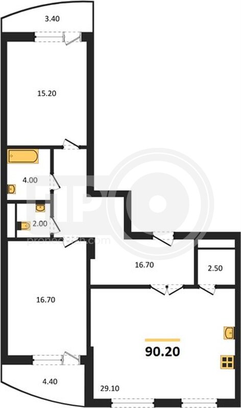 2-комнатная квартира, 90.2кв.м
