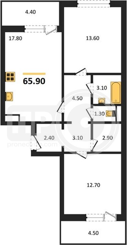 2-комнатная квартира, 65.9кв.м