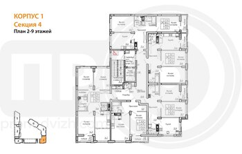 Миниатюра 2-комнатная квартира, 61.1кв.м