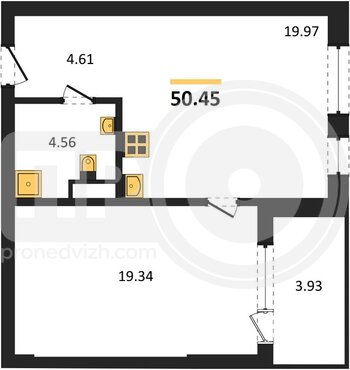 Миниатюра 1-комнатная квартира, 50.45кв.м