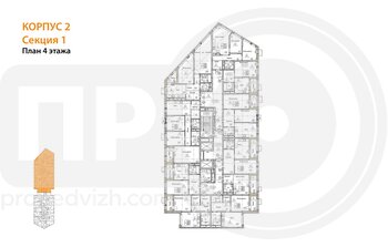 Миниатюра 2-комнатная квартира, 56.15кв.м