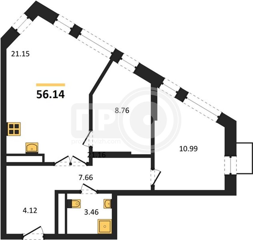 2-комнатная квартира, 56.14кв.м
