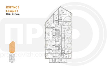 Миниатюра 2-комнатная квартира, 74.76кв.м