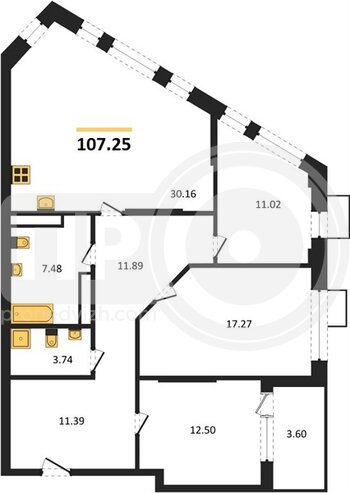 Миниатюра 3-комнатная квартира, 107.25кв.м