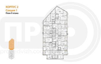 Миниатюра 1-комнатная квартира, 49.3кв.м