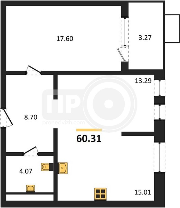 2-комнатная квартира, 60.31кв.м