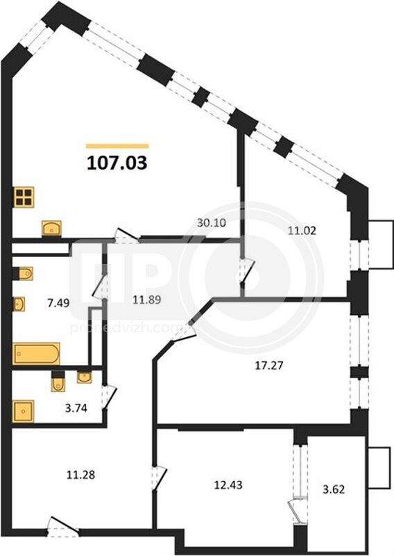 3-комнатная квартира, 107.03кв.м