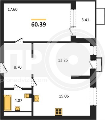 Миниатюра 2-комнатная квартира, 60.39кв.м