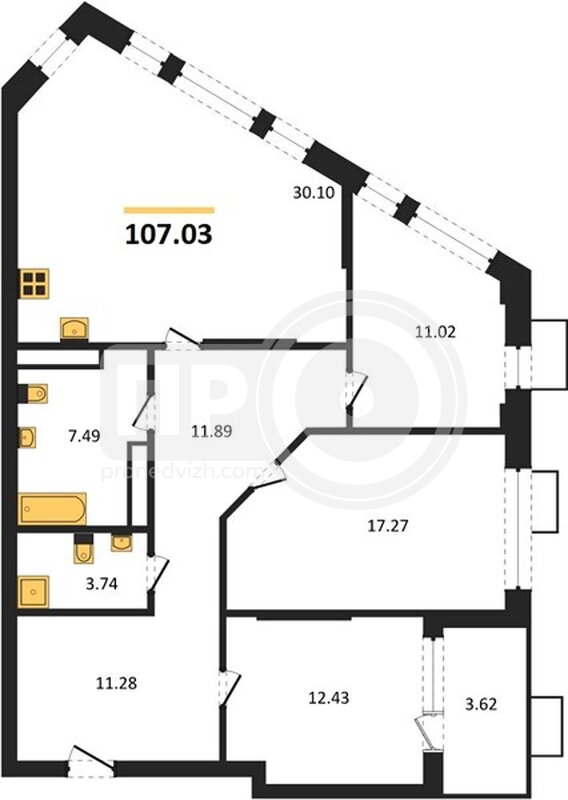 3-комнатная квартира, 107.03кв.м