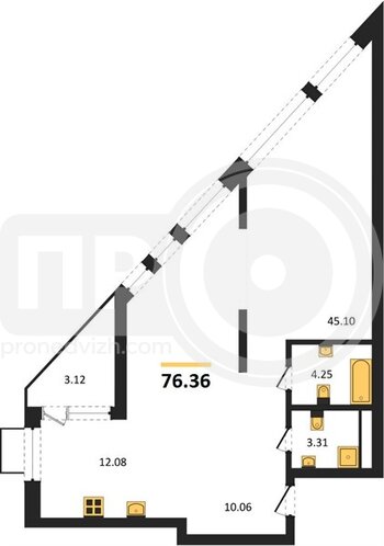Миниатюра 2-комнатная квартира, 76.36кв.м