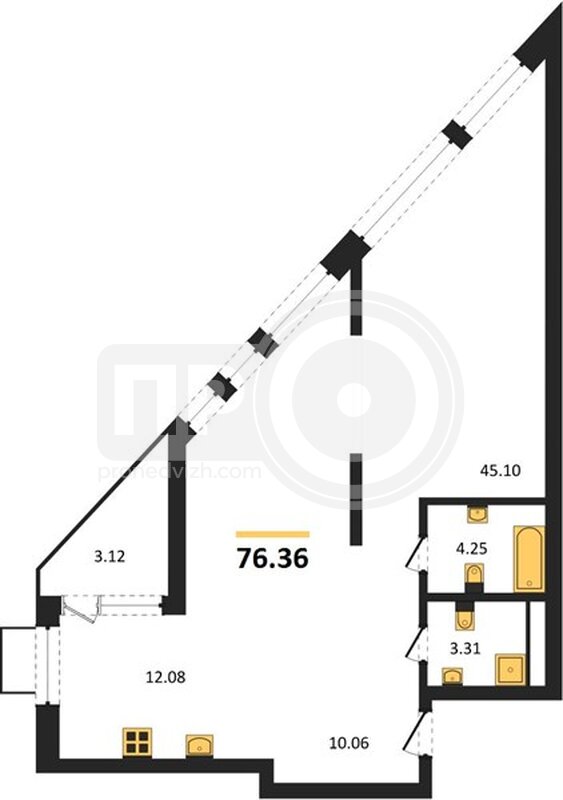 2-комнатная квартира, 76.36кв.м
