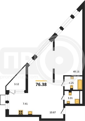 Миниатюра 2-комнатная квартира, 76.38кв.м
