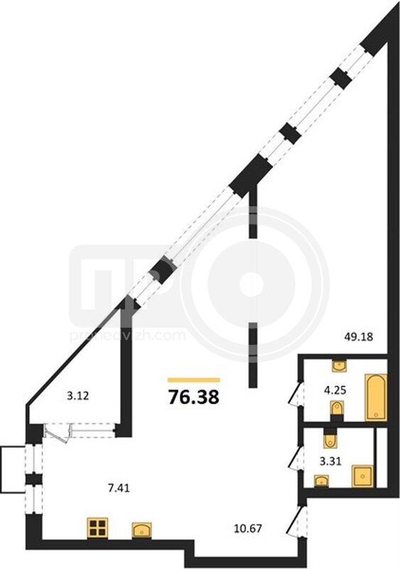 2-комнатная квартира, 76.38кв.м