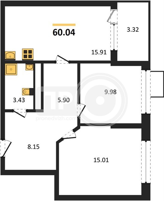 2-комнатная квартира, 60.04кв.м