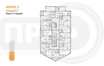 Миниатюра 2-комнатная квартира, 62.74кв.м