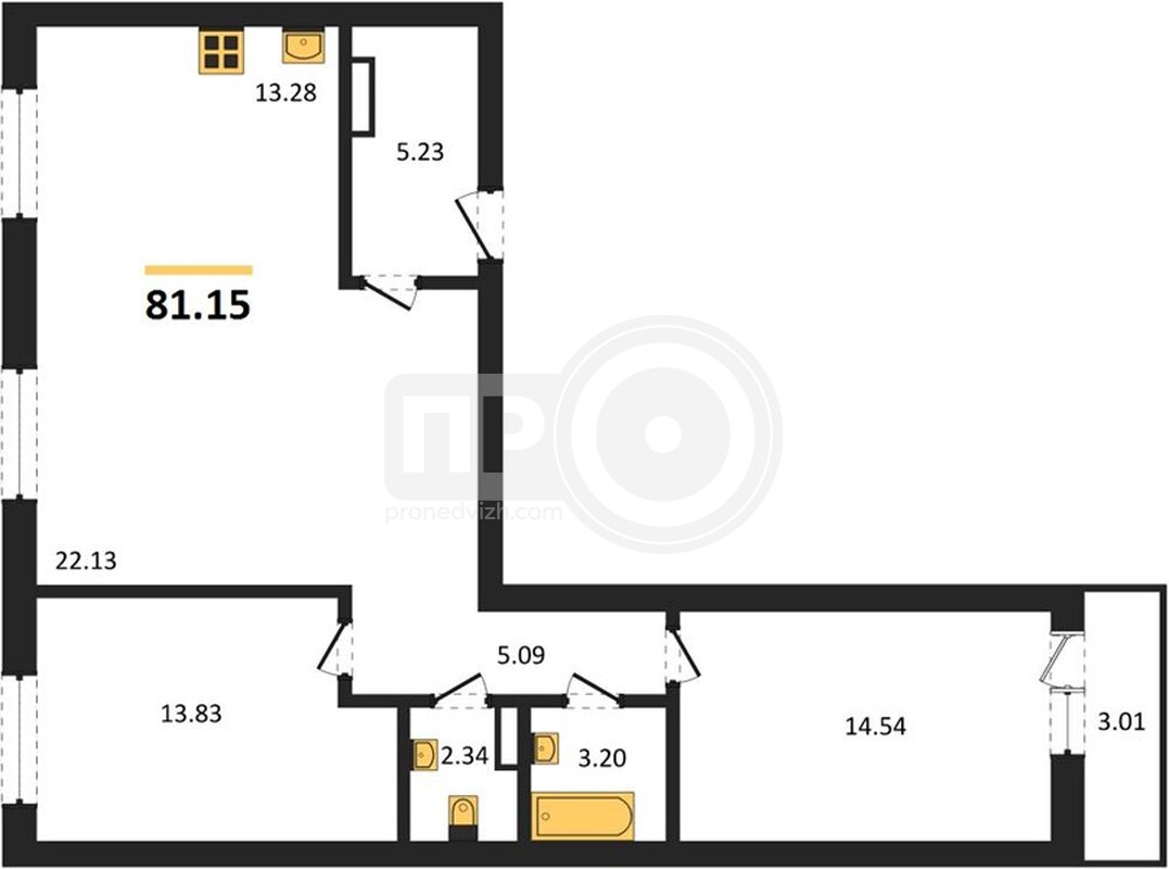2-комнатная квартира, 81.15кв.м
