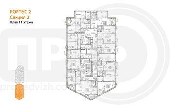 Миниатюра 2-комнатная квартира, 43.78кв.м