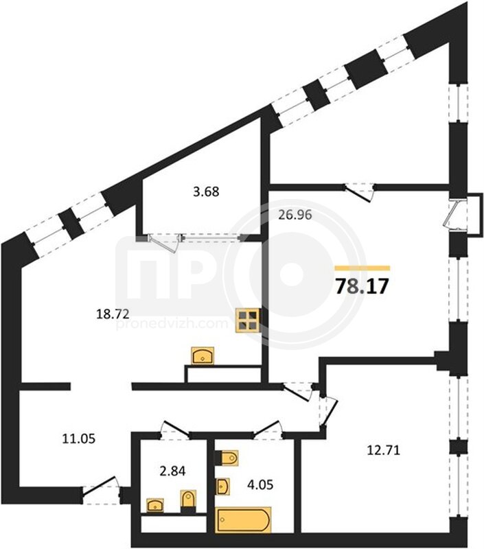 2-комнатная квартира, 78.17кв.м