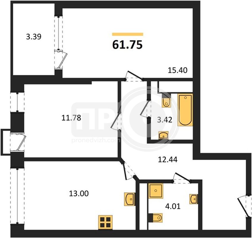2-комнатная квартира, 61.75кв.м