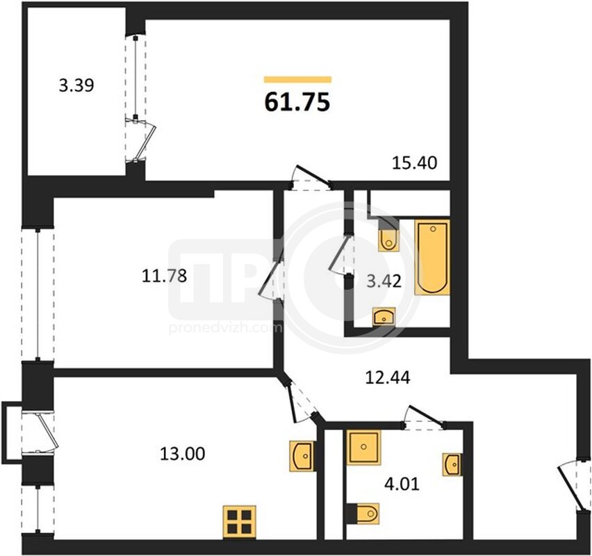 2-комнатная квартира, 61.75кв.м