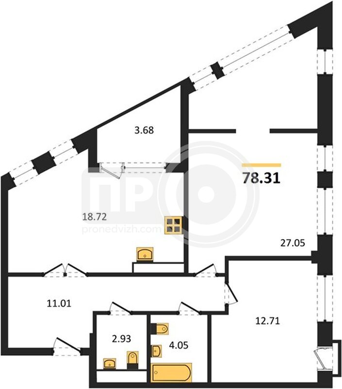 2-комнатная квартира, 78.31кв.м